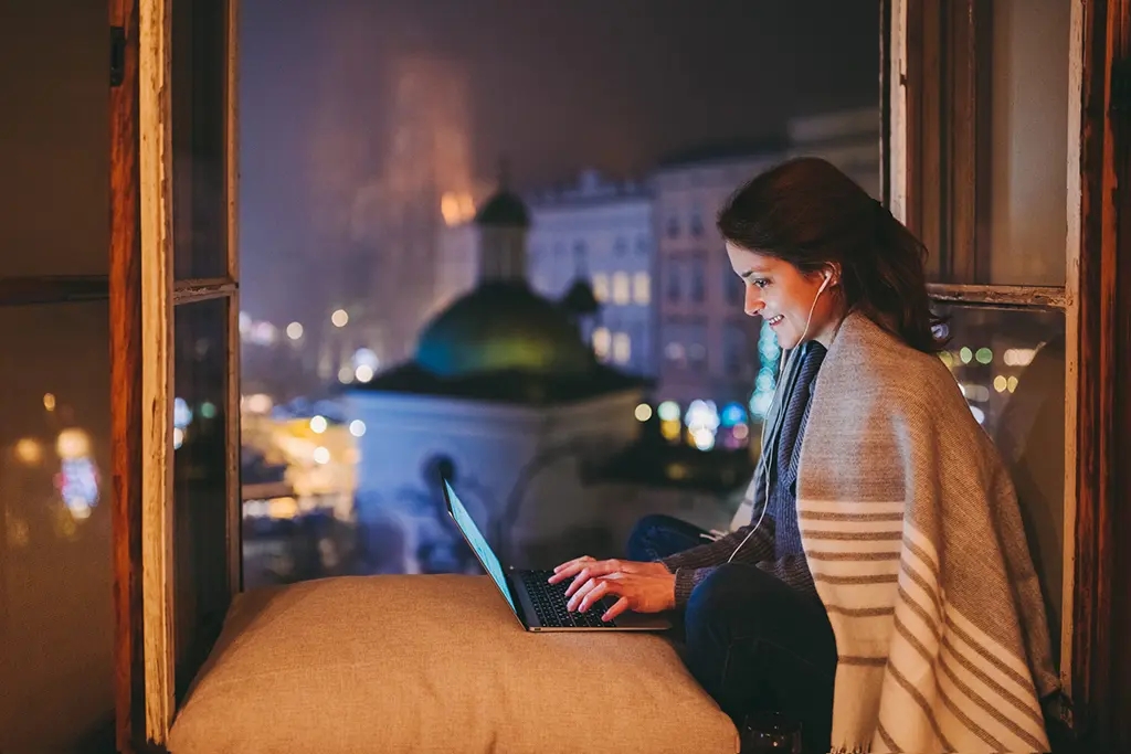 Woman working from home office