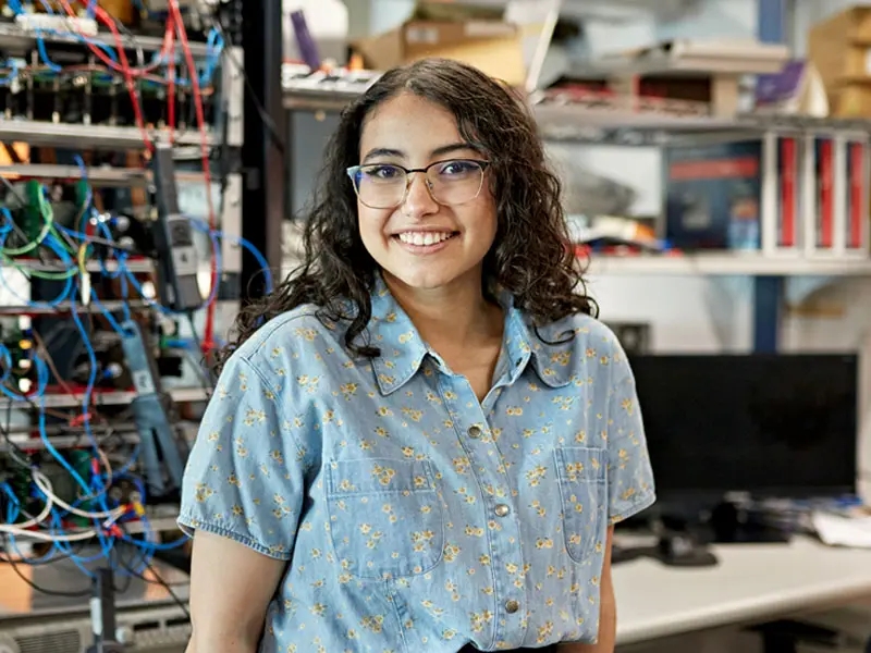 Young girl student in an IT laboratory